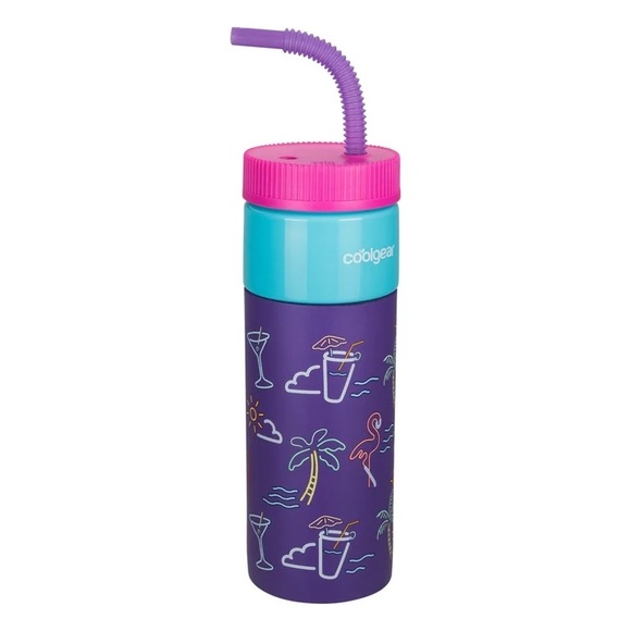 Cool Gear nwt 24oz Plastic Retro Water Bottle flamingo Neon Summer Purple - Picture 1 of 3